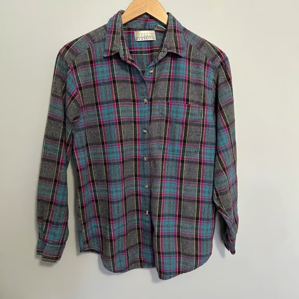 IVY CLUB CLASSICS Vintage Plaid Flannel Button Down Men's Size Medium